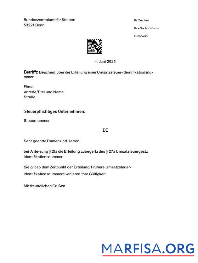 Printable Germany Bundeszentralamt für Steuern VAT registration template scr
